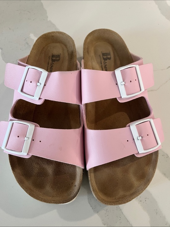 Browns Couture Shoes - Pink Double-Buckle Women’s Platform Sandals - Casual Slide